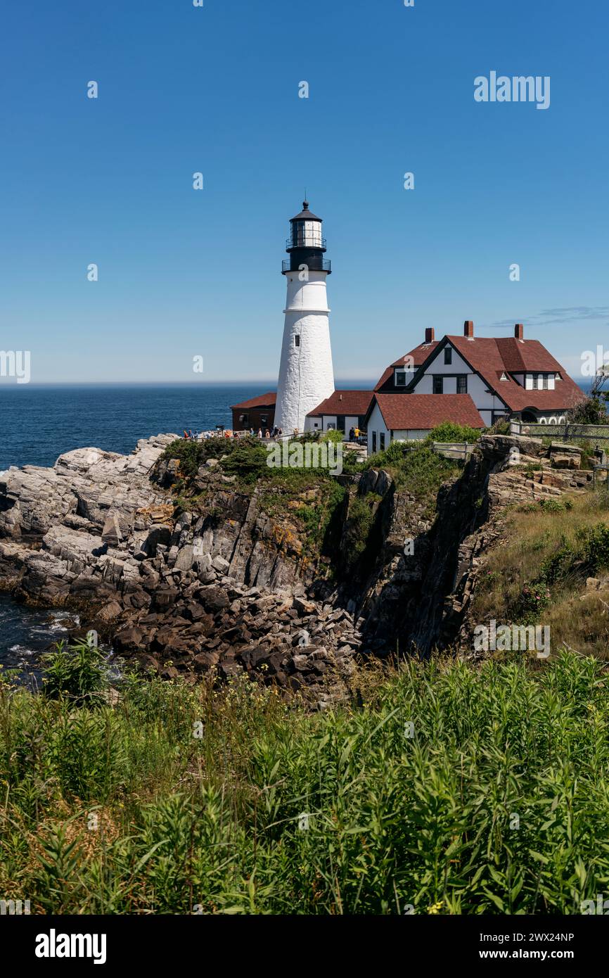 Portland Head Light, which is the oldest lighthouse in Maine, in Fort Williams Park, Cape Elizabeth Stock Photo