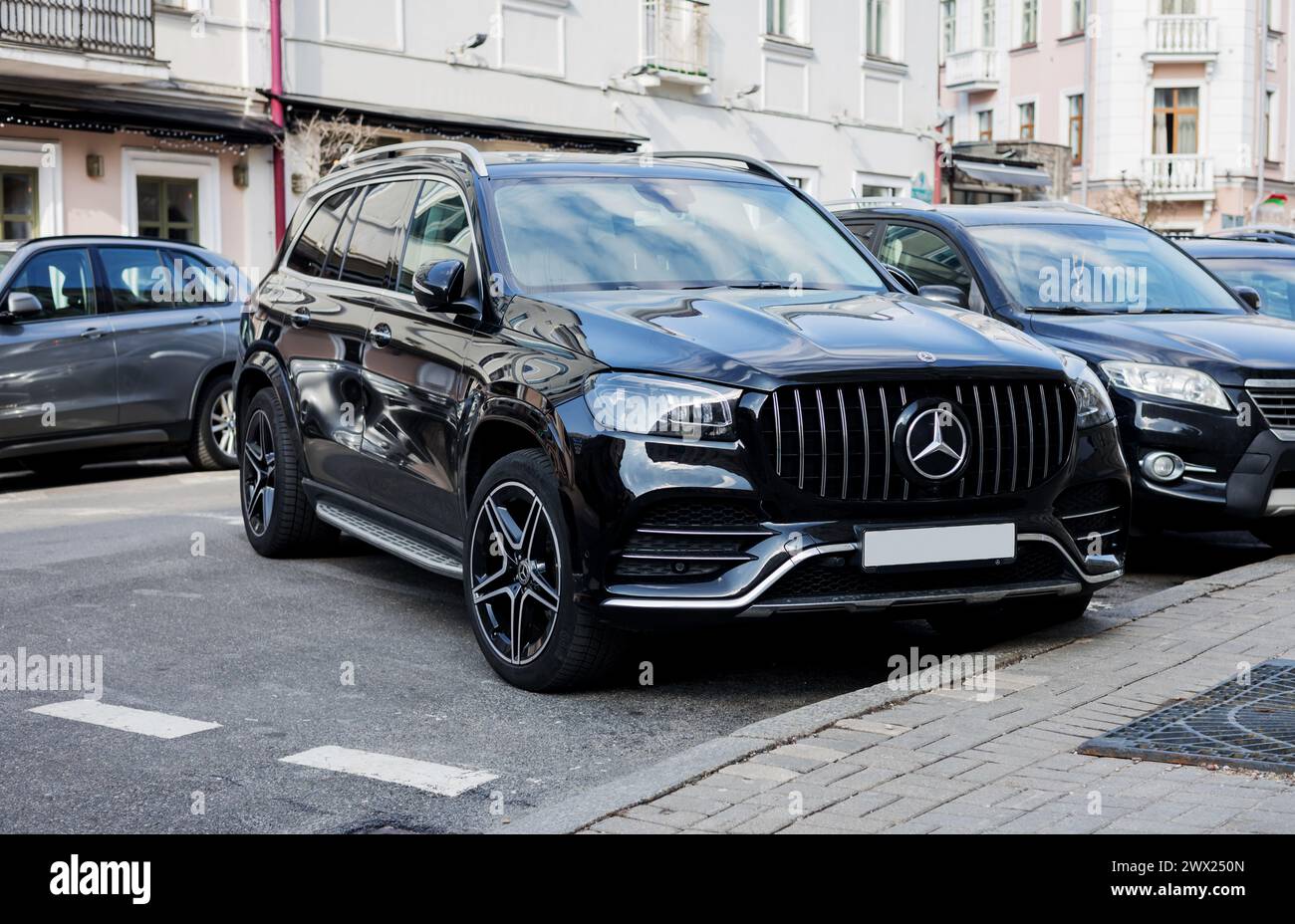 Minsk, Belarus, March 27, 2024 - Black Mercedes-Benz GLA 350d 4 matic front view Stock Photo