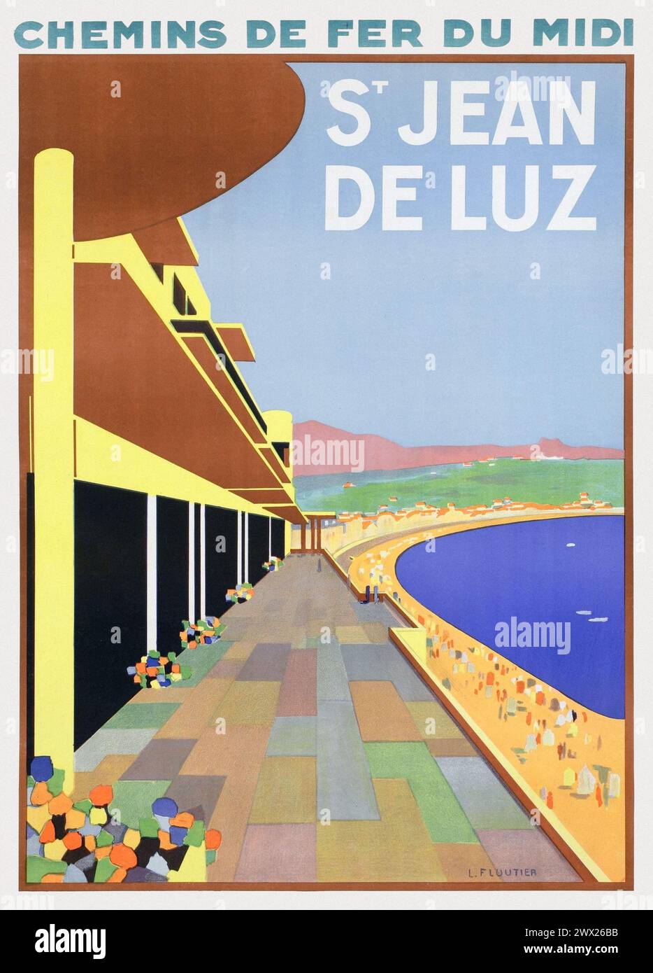 Chemins de fer du Midi. St.Jean de Luz by Louis Floutier (1882-1936). Poster published in 1928 in France. Stock Photo