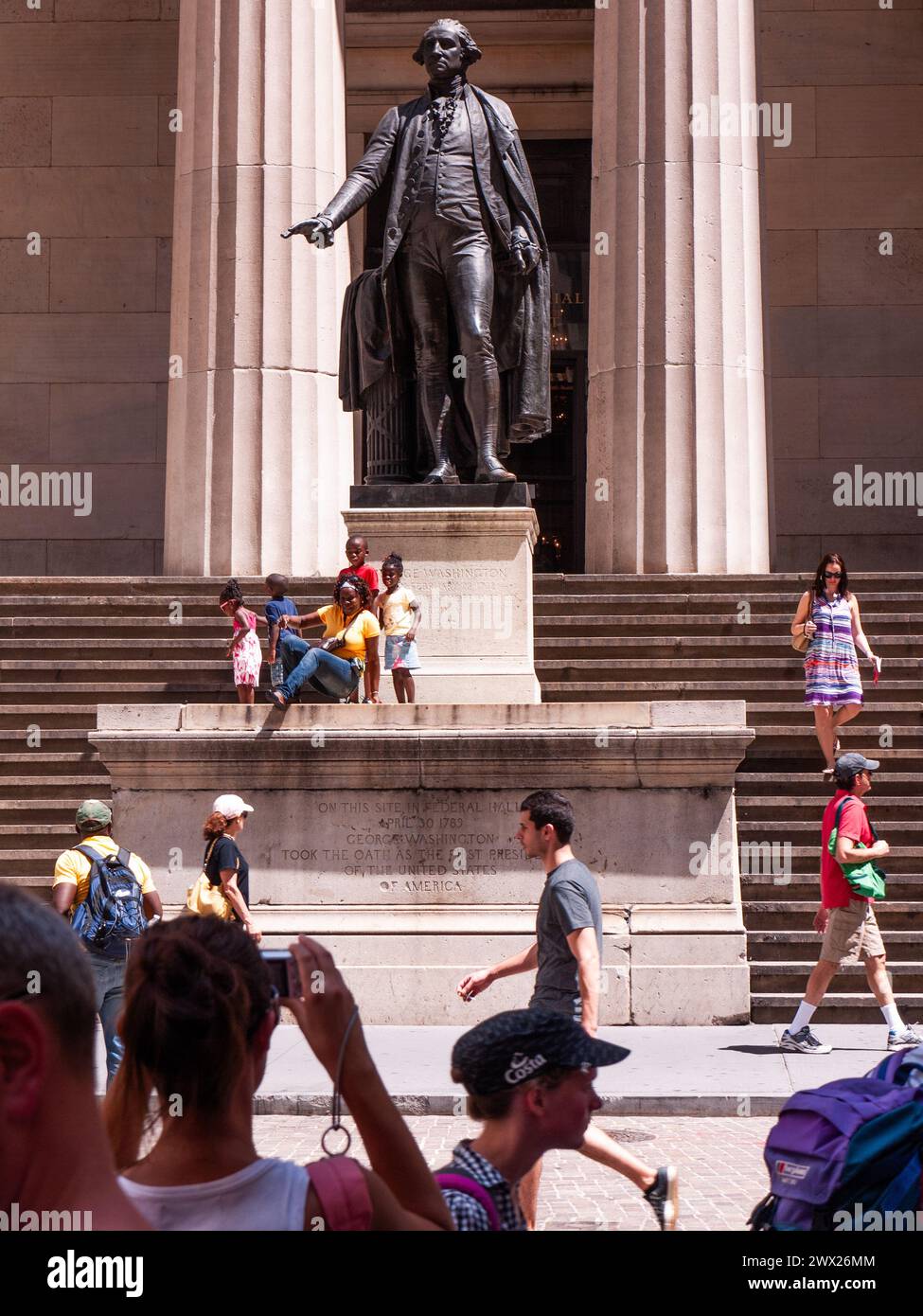 George Washington, 1882, by John Quincy Adams Ward, in front of Federal Hall National Memorial, New York City, New York, United States of America, Stock Photo