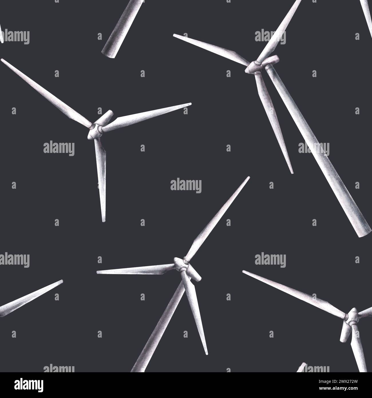 Watercolor painting eco wind turbine windmills seamless pattern ...
