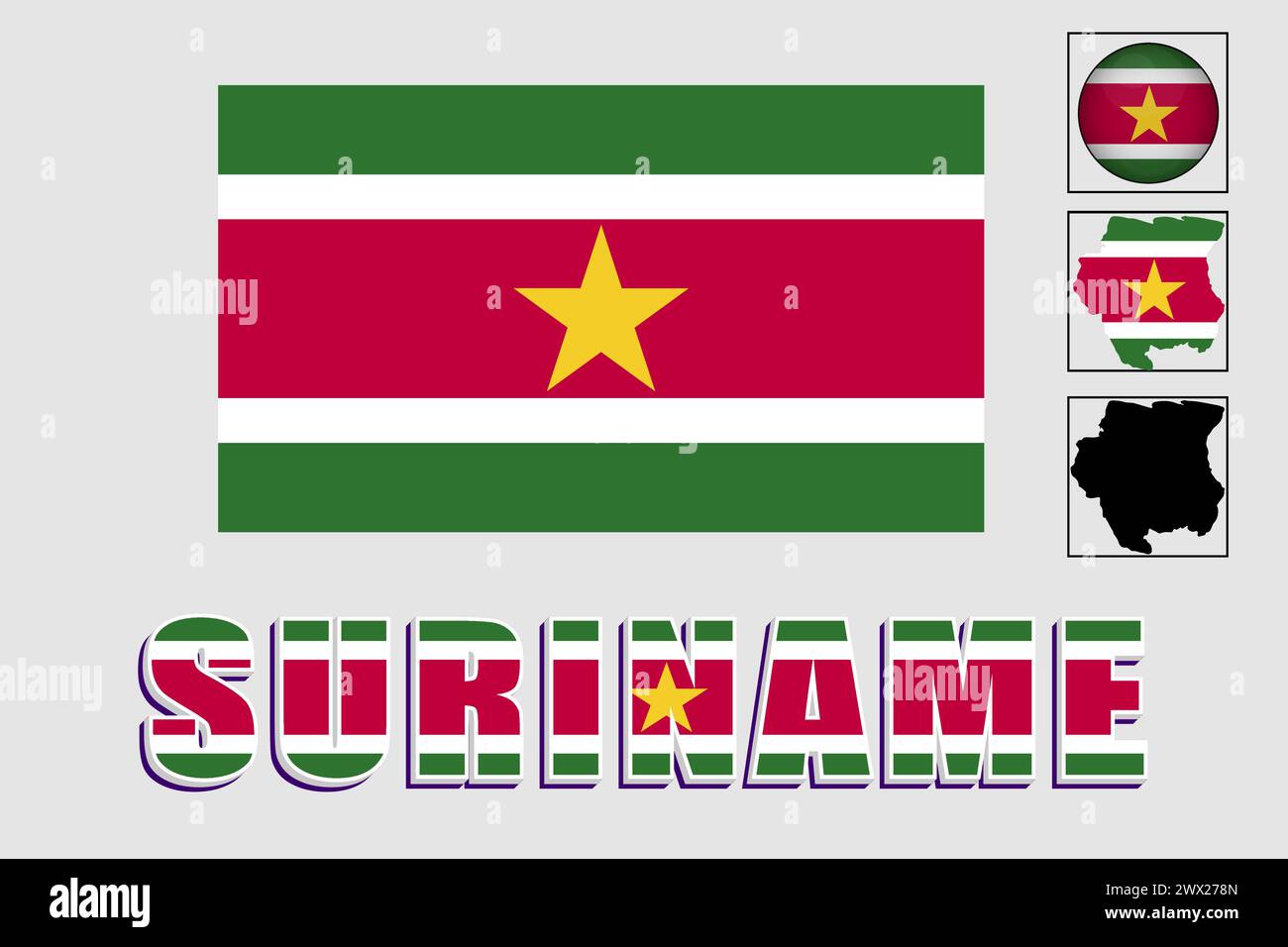 Suriname flag and map in a vector graphic Stock Vector