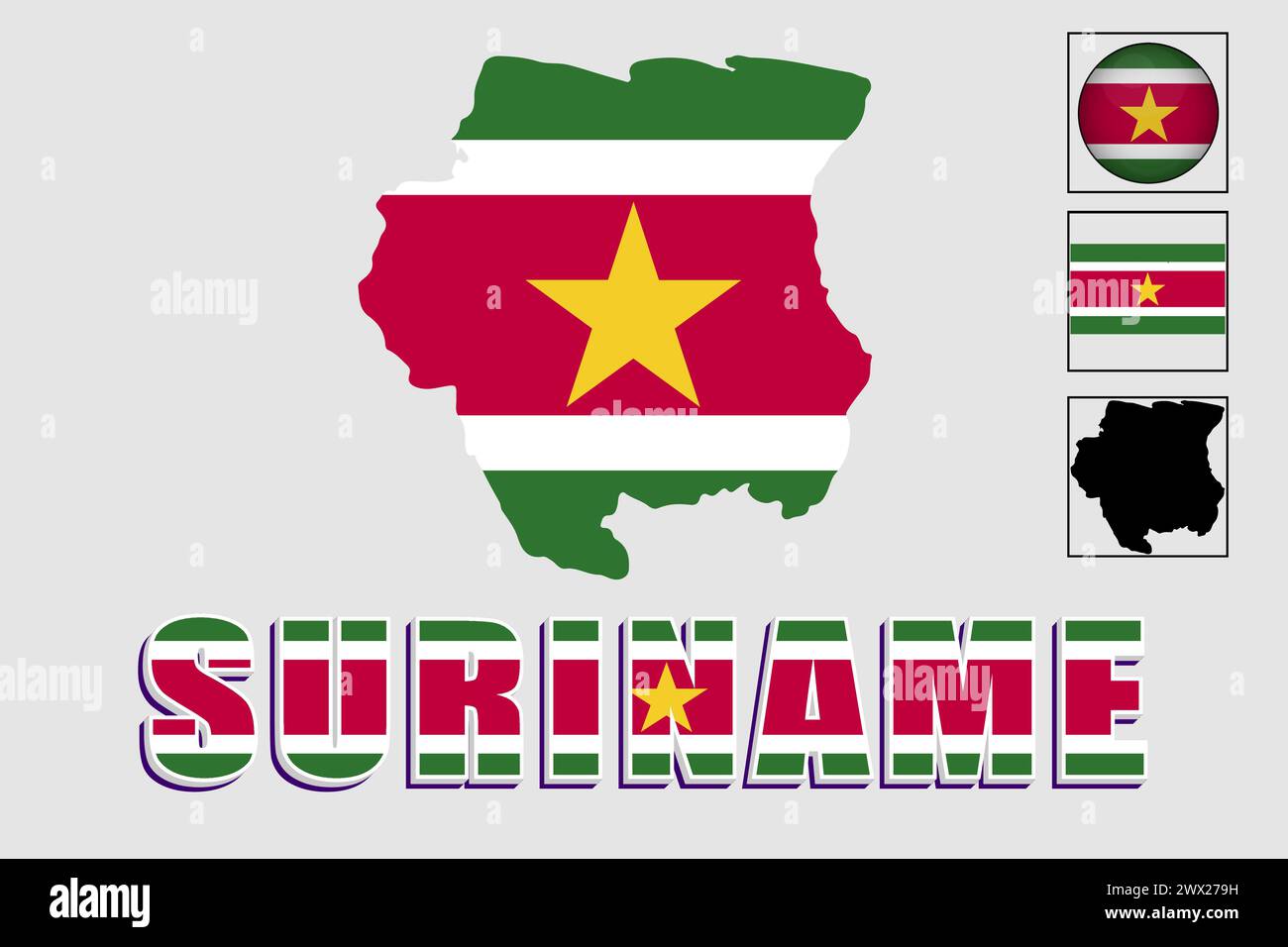 Suriname flag and map in a vector graphic Stock Vector