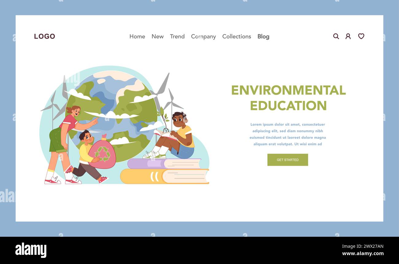 Sustainability education. Young students learning about environmental conservation, ecological problems, planting trees. Importance of sustainable future and saving earth. Flat vector illustration Stock Vector