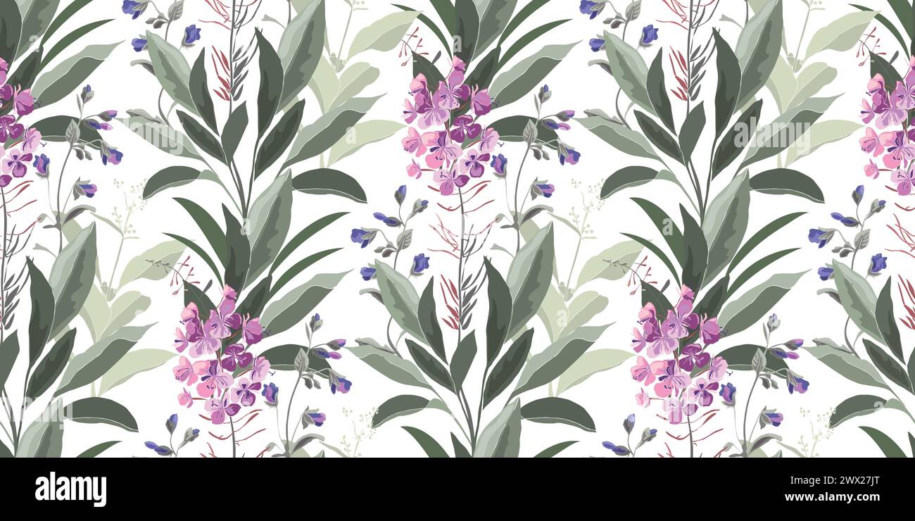 Vector floral seamless pattern with willow-herb Stock Vector Image ...