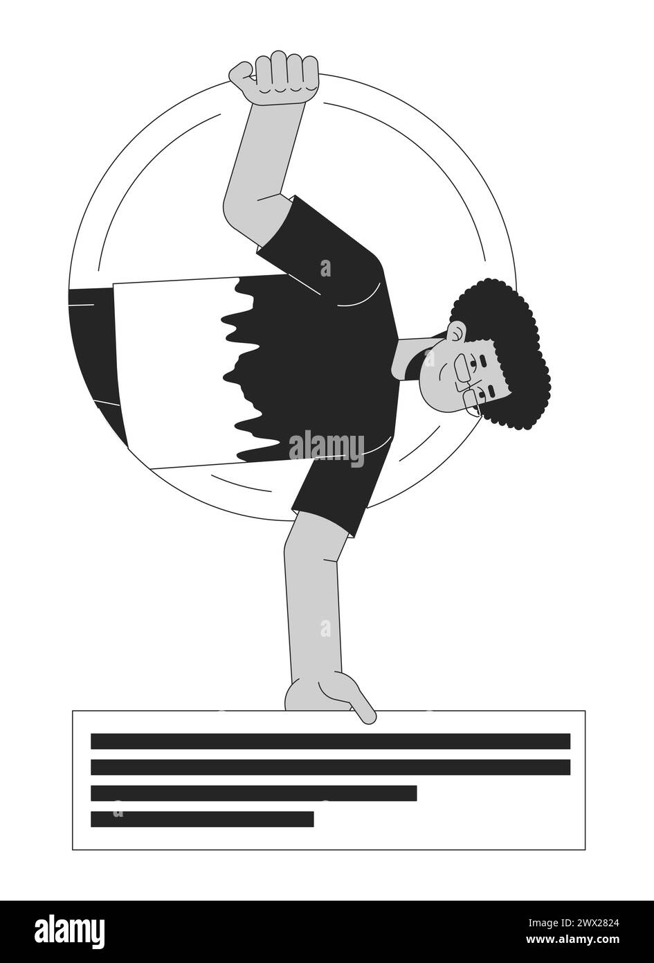 Software developer coding black and white 2D line cartoon character ...