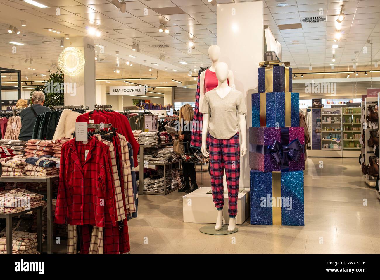 The interior of a Marks & Spencer store shop in Truro City centre in Cornwall in the UK. Stock Photo