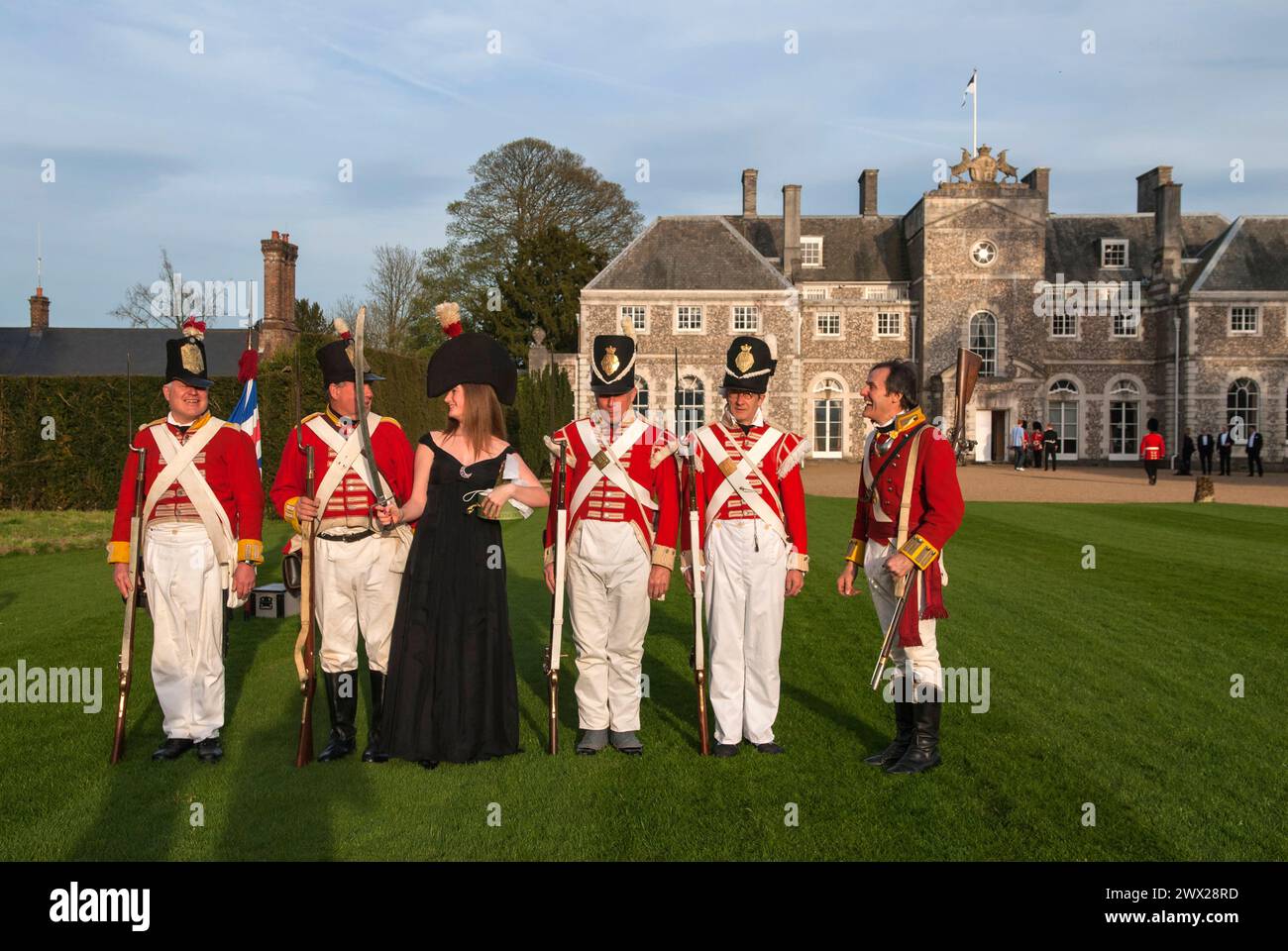 Country mansion British society wealth landed gentry private home Farleigh Wallop House, Farleigh Wallop, Hampshire. Lady Clementine Wallop with re-enactment weekend soldiers. UK 2008 2000s HOMER SYKES Stock Photo