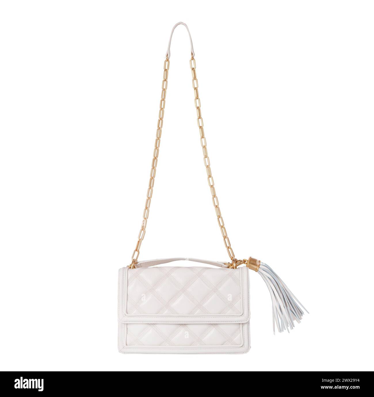 Elegant White Quilted Handbag. Isolated Stock Photo Alamy