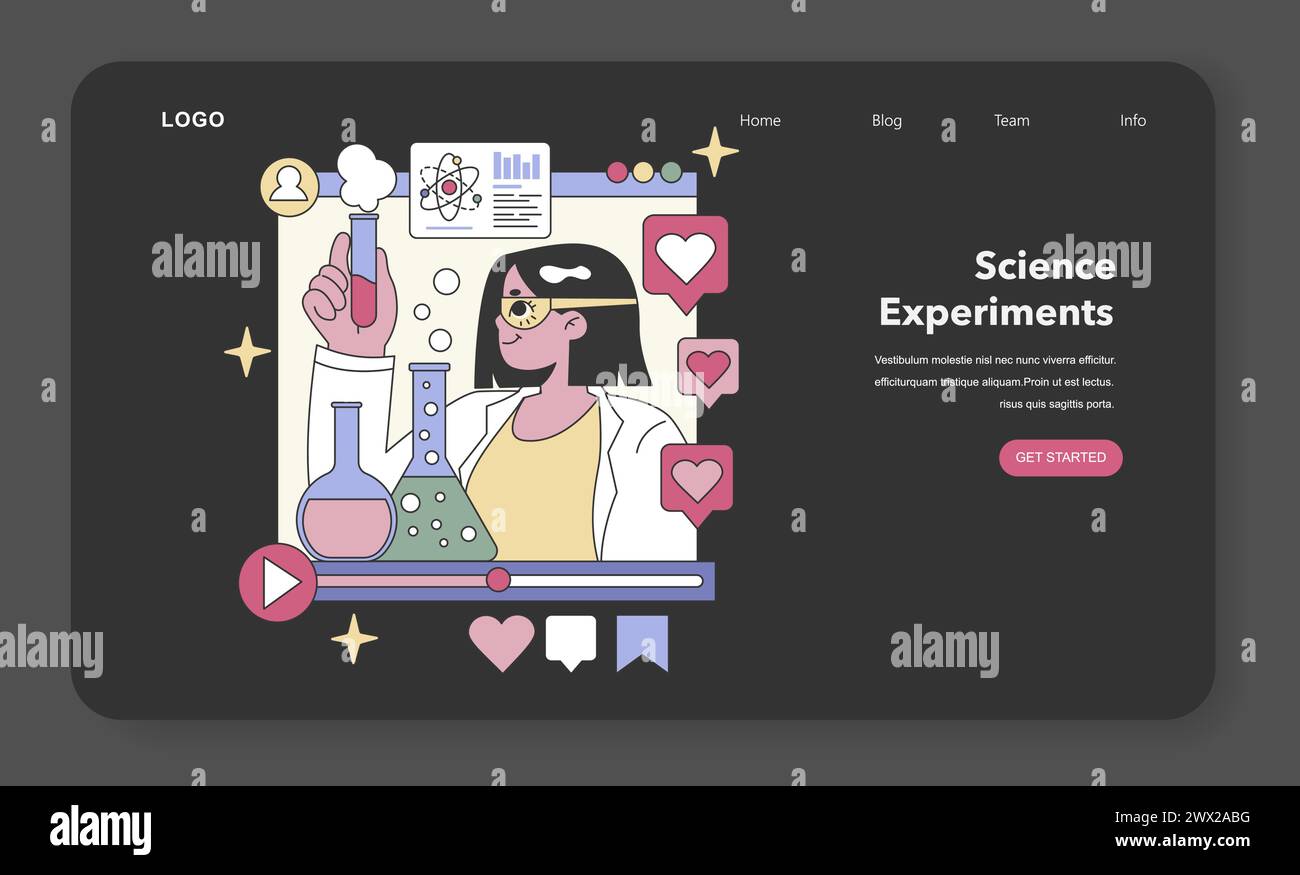 Science Experiments concept. Engaging online education with interactive laboratory tests. Digital learning platform with experiment videos. Flat vector illustration. Stock Vector