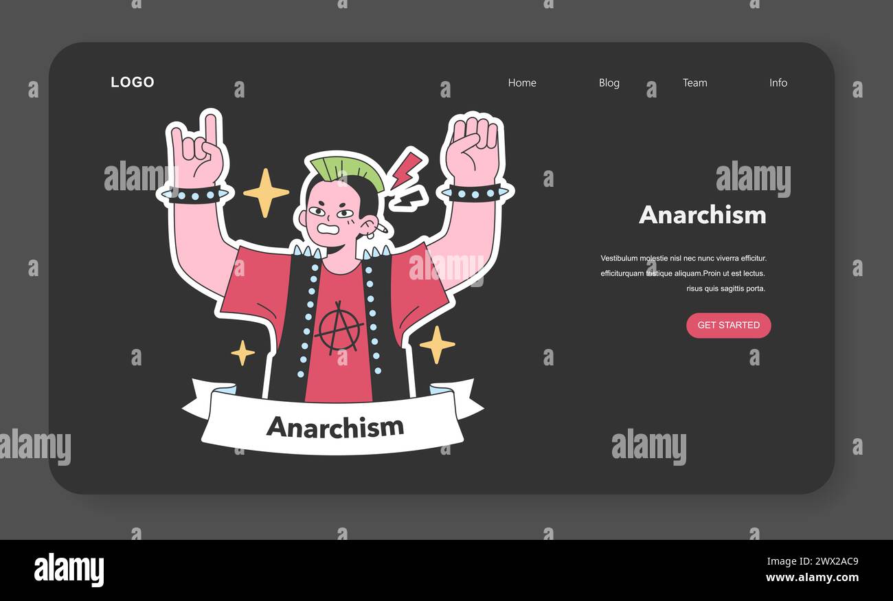 Emblematic anarchist figure raises fists high, symbolizing the fiery spirit of defiance and the quest for absolute freedom. Flat vector illustration Stock Vector