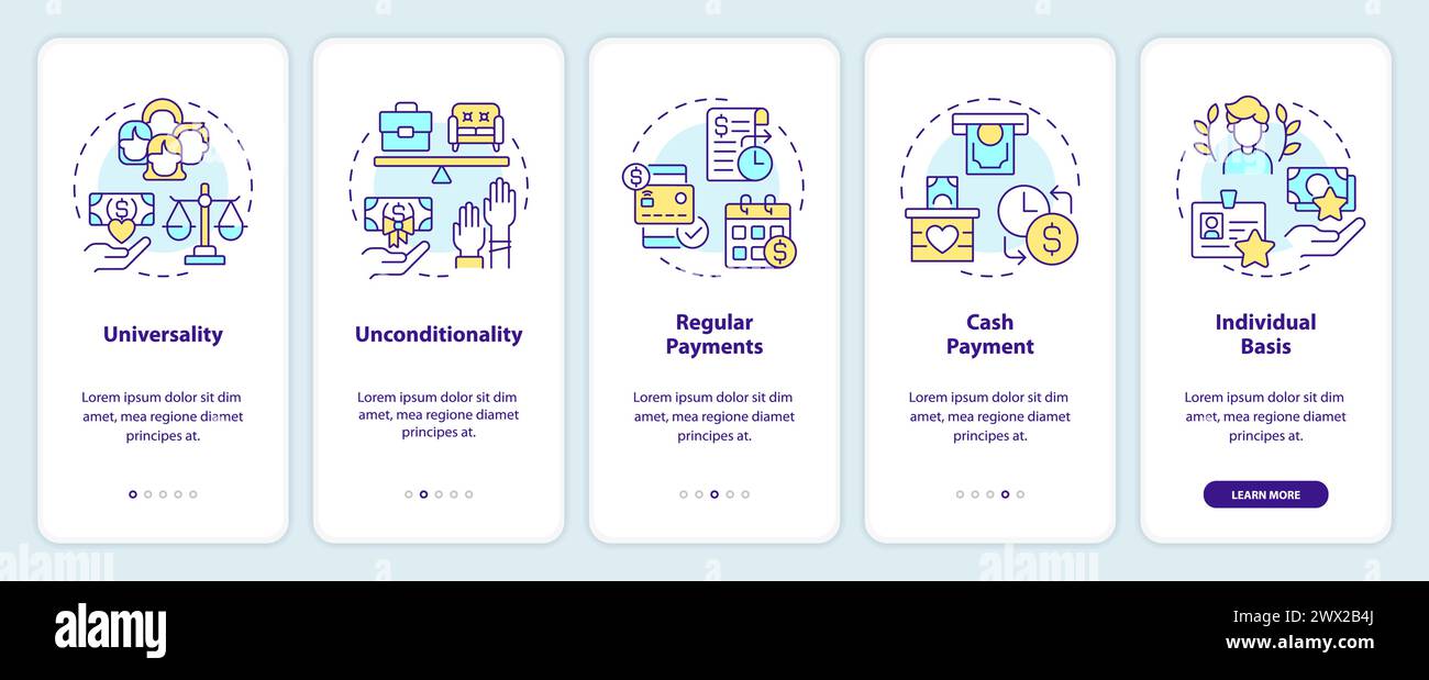 Universal basic income onboarding mobile app screen Stock Vector