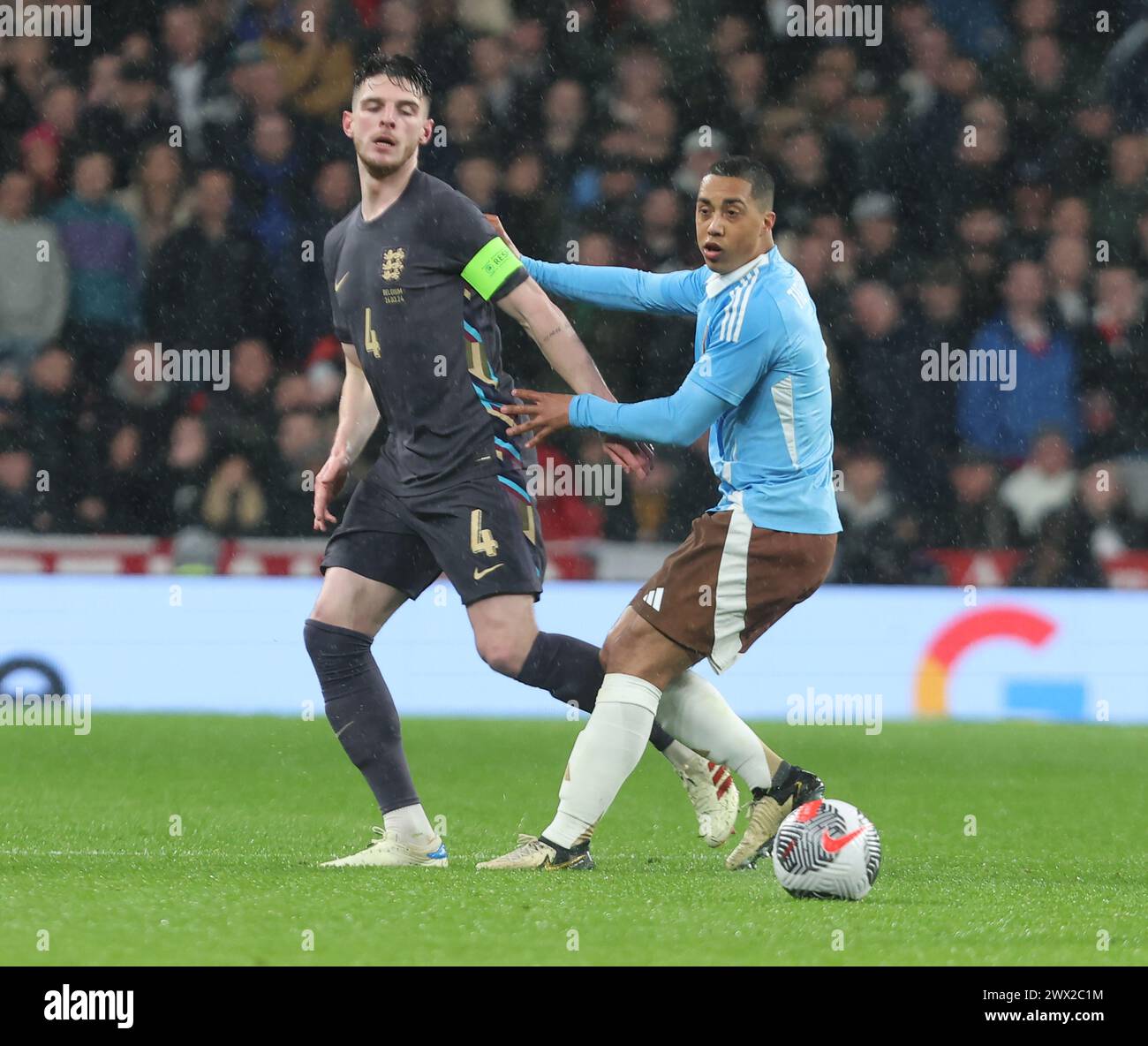 Declan Rice (Arsenal)of England making his 50th appearance holds of ...