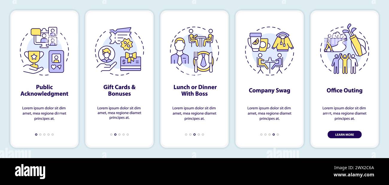 Employee recognition ideas onboarding mobile app screen Stock Vector ...