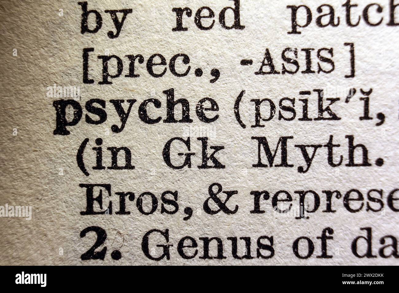 Word psyche on dictionary page, macro close-up Stock Photo