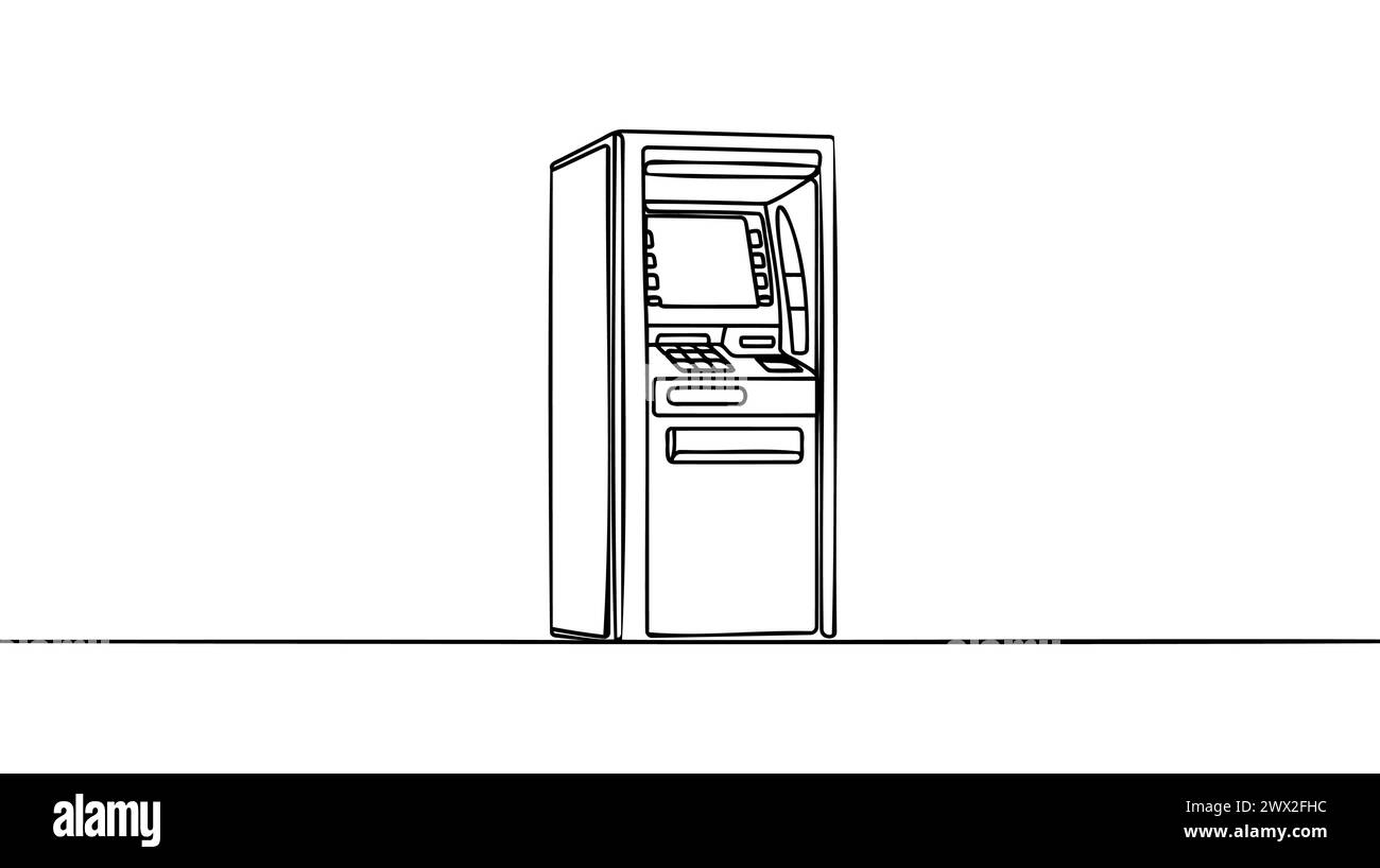 Continuous one line drawing ATM for transactions and saving money