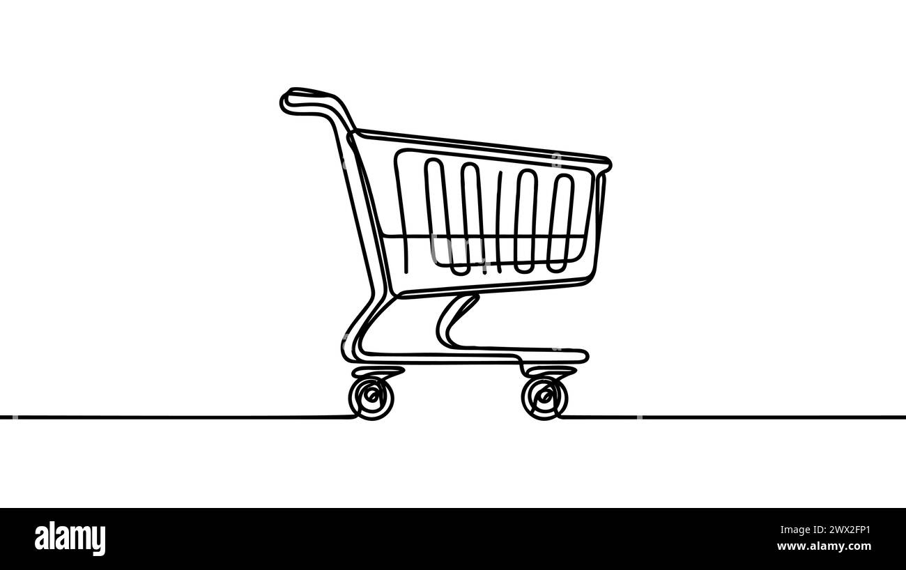 Single continuous line art shopping cart . Test system strategy concept. Online shop trade