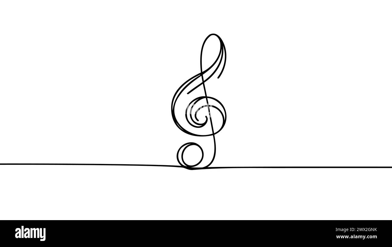 Continuous treble clef, music line art note vector sketch illustration. Stock Vector