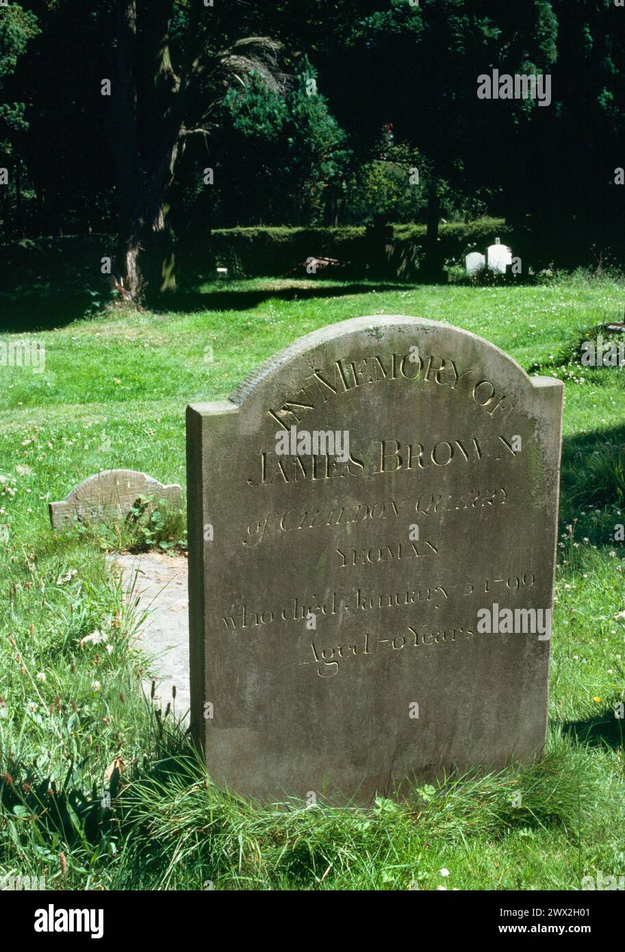 Headstone "In memory of /James Brown/of Chaldon Quarry/Yeoman,..' St Peter and St Paul church, Chaldon, Surrey, England Stock Photo