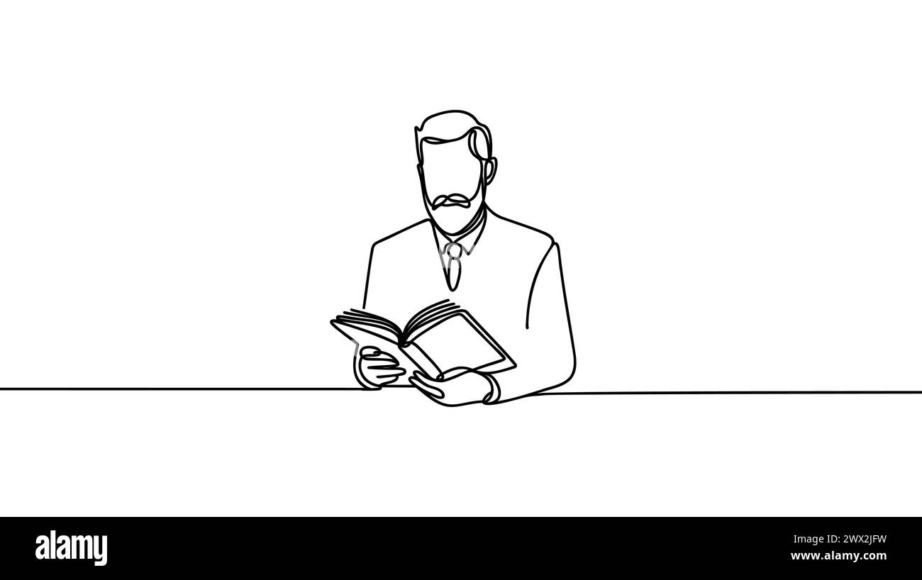 Continuous line drawing of businessman sitting and reading a book Stock ...