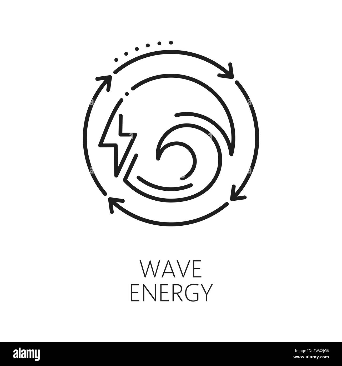 Green power, clean tidal wave energy line icon. Energy alternative
