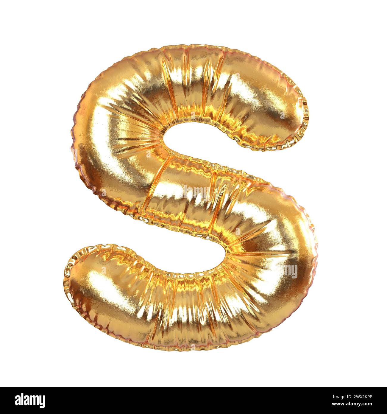 Golden Metal Balloon English Alphabet Letter S for Festive, Text, Holidays on a white transperent background. 3d Rendering Stock Photo