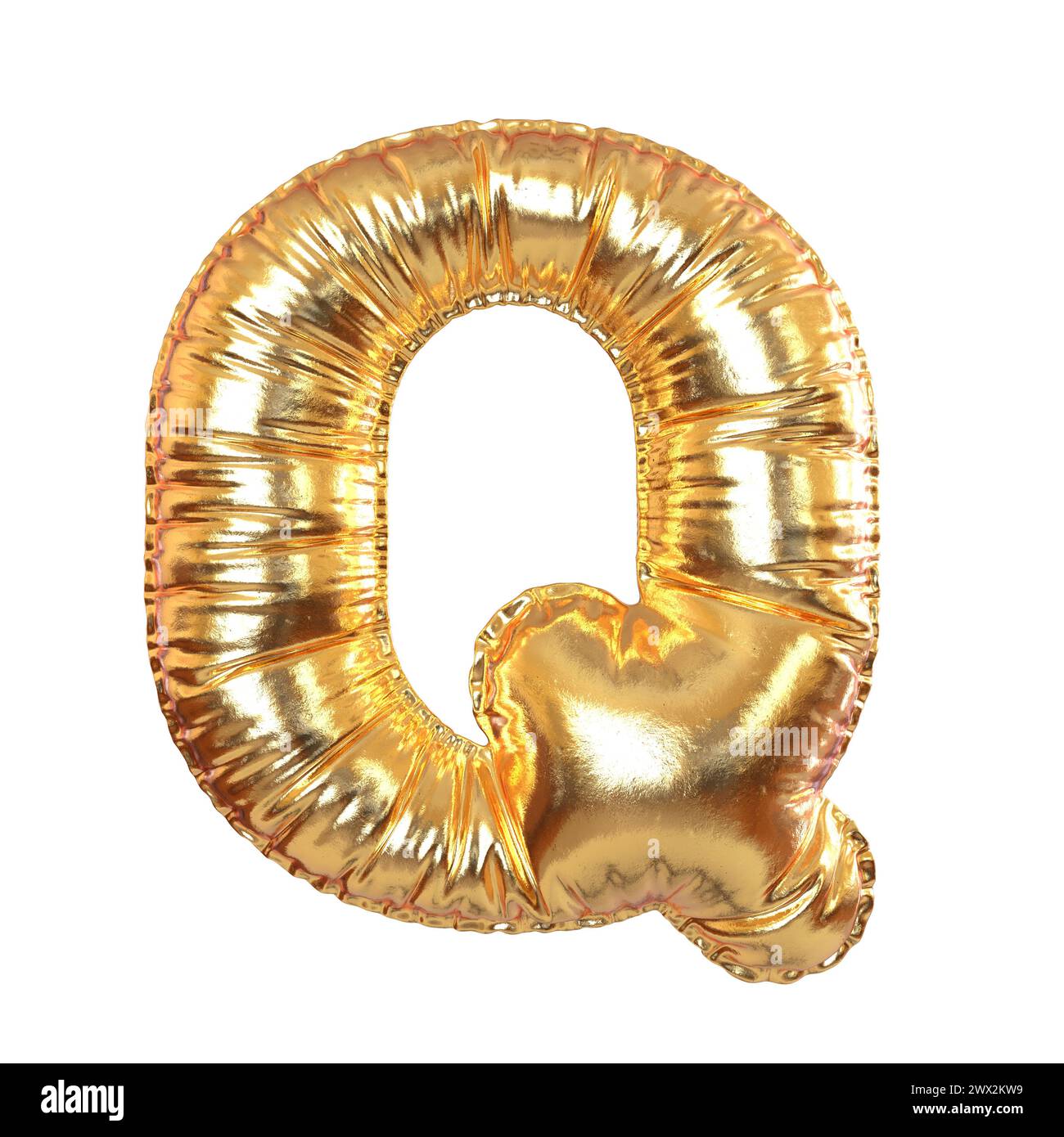 Golden Metal Balloon English Alphabet Letter Q for Festive, Text, Holidays on a white transperent background. 3d Rendering Stock Photo