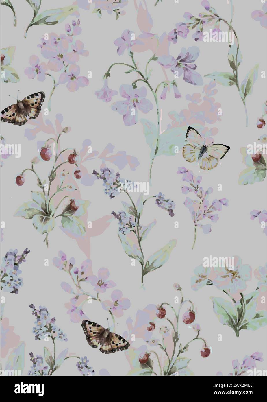Seamless pattern with flowers and leaves. Hand drawn background. floral ...