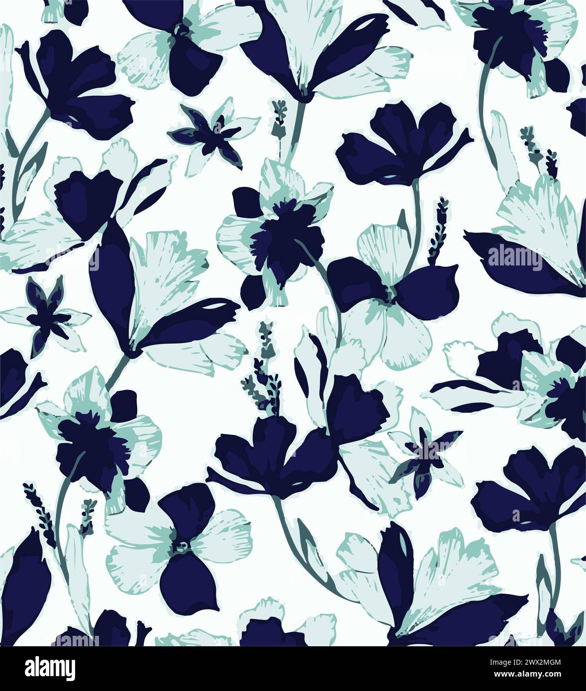 Seamless pattern with flowers and leaves. Hand drawn background. floral ...