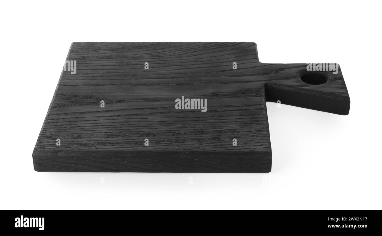 Black wooden cutting board isolated on white Stock Photo - Alamy