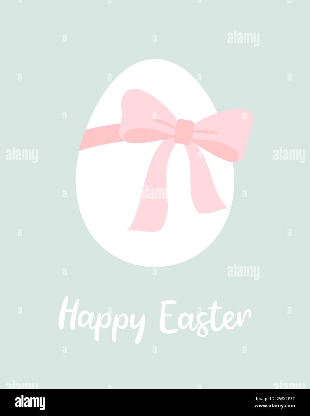 Easter greeting card. Easter egg tied with a pink bow. Flat vector illustration Stock Vector