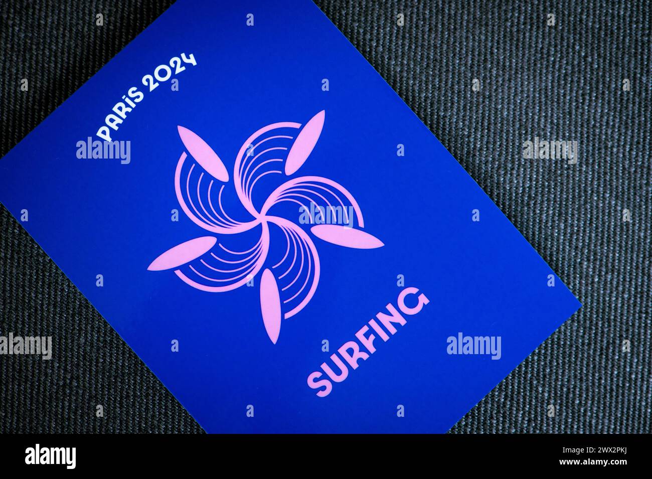 Surfing pictogram for paris 2025 summer olympics. Official icon of