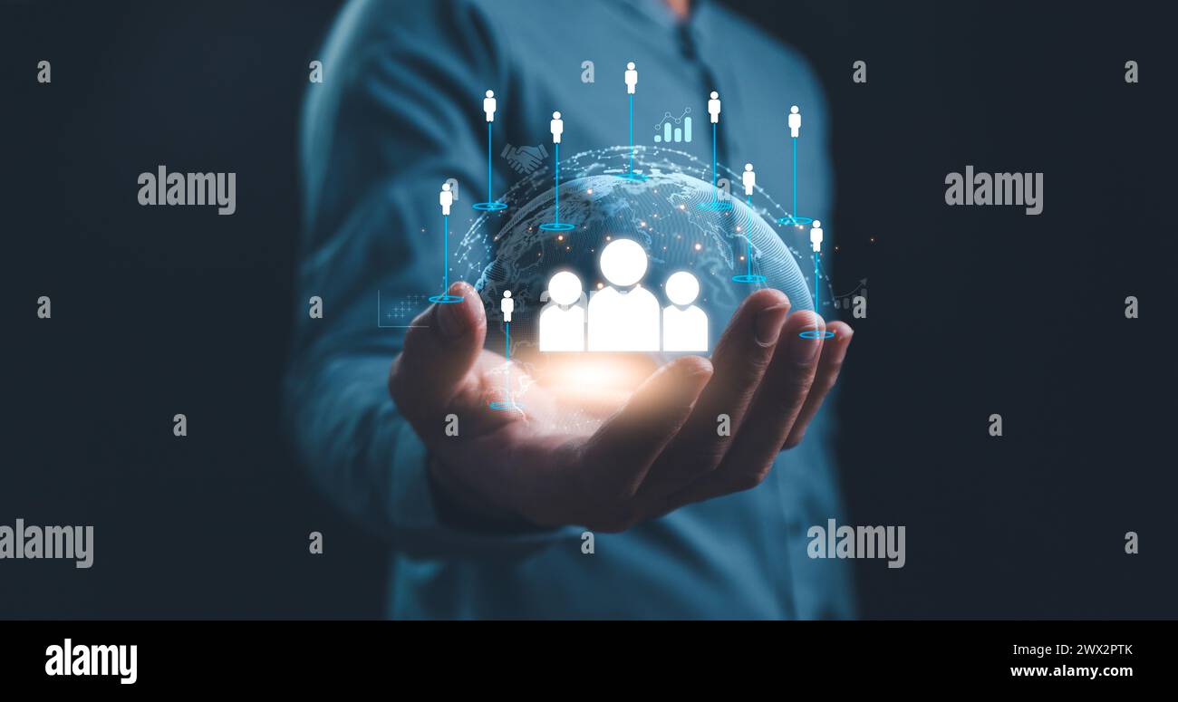Customer Relationship Management, Businessman use tablet with global structure customer network technology, Data exchanges development. customer servi Stock Photo