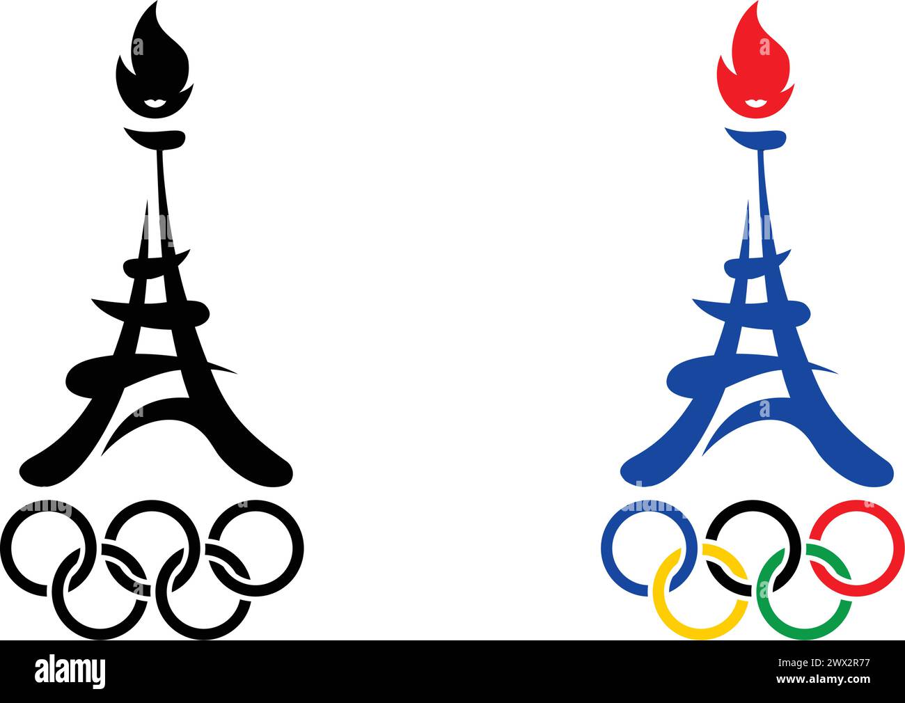 Paris 2024 sport games concept. Black and multicolor icon, design element with  Eiffel tower silhouette. Vector on transparent background Stock Vector