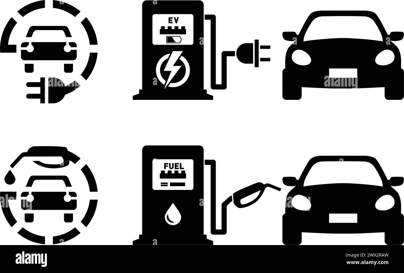 Fuel and electric charging station icon. Vector road sign and stencil on transparent background Stock Vector