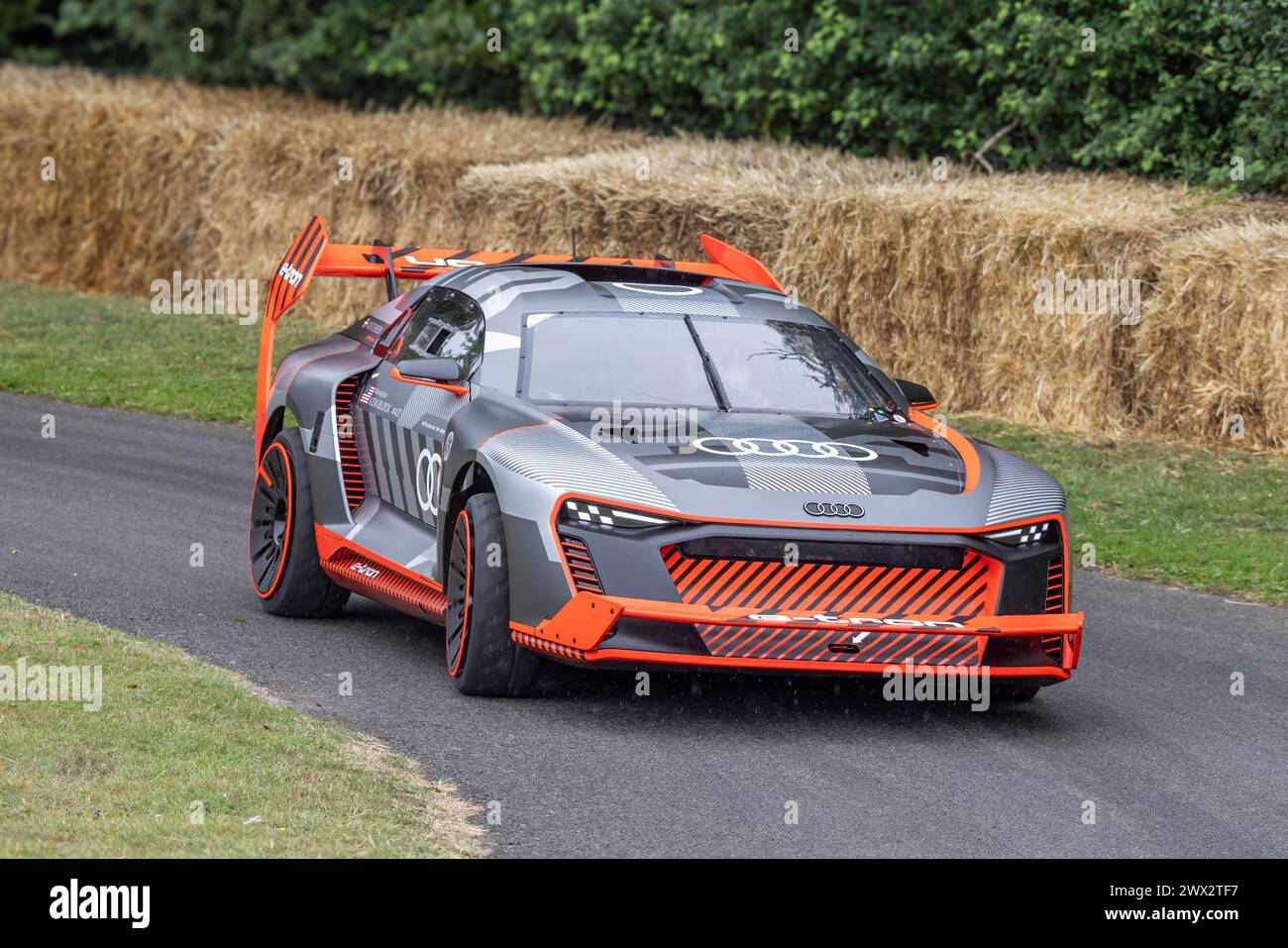 Tom Kristensen in the 2022 Audi S1 Hoonitron, Ken Block's last Gymkhana outing and the first with Audi. 2023 Goodwood Festival of Speed, Sussex, UK Stock Photo