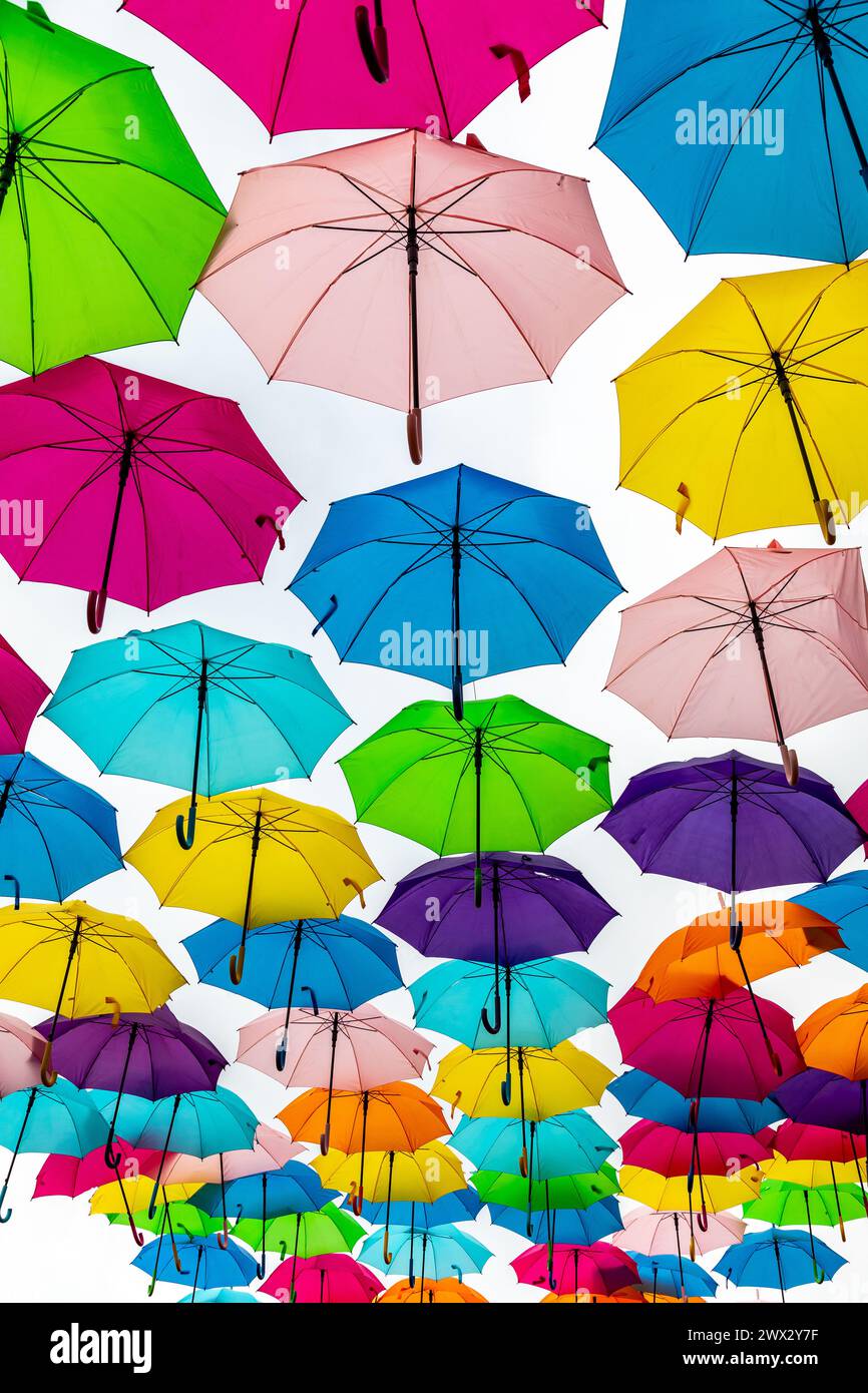 Flying Umbrellas Stock Photo