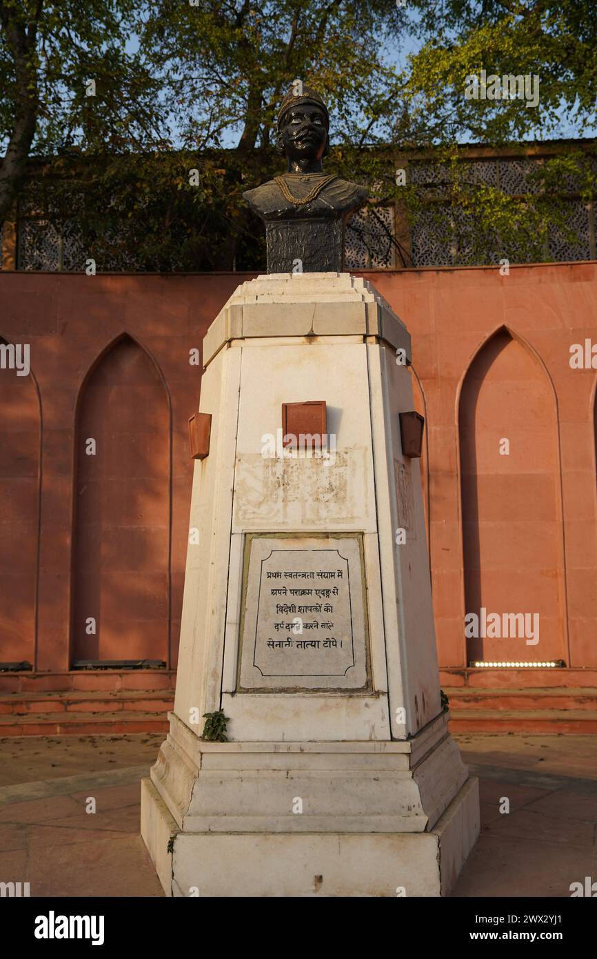 Bust of Tantia Tope (1814 - 1859). Nana Rao Park or Company Bagh (formerly Memorial Well Garden). Civil Lines, Kanpur, Uttar Pradesh, India. Stock Photo