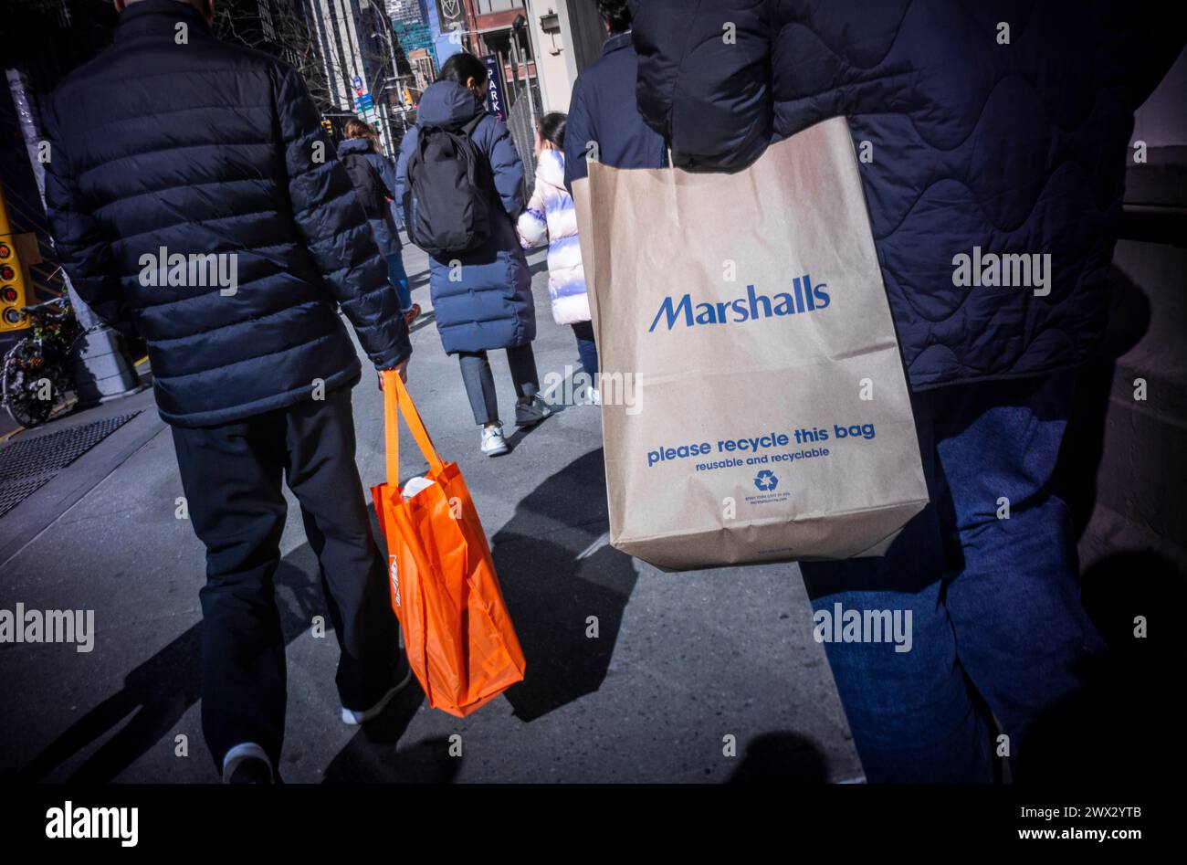 Shopper with her Marshalls purchase in the Ladies Mile neighborhood in New York on Thursday, March 21, 2024. (© Richard B. Levine) Stock Photo