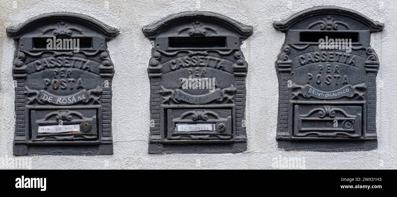 3 mailboxes from private homes in Naples-Italy.03-03-2024 Stock Photo