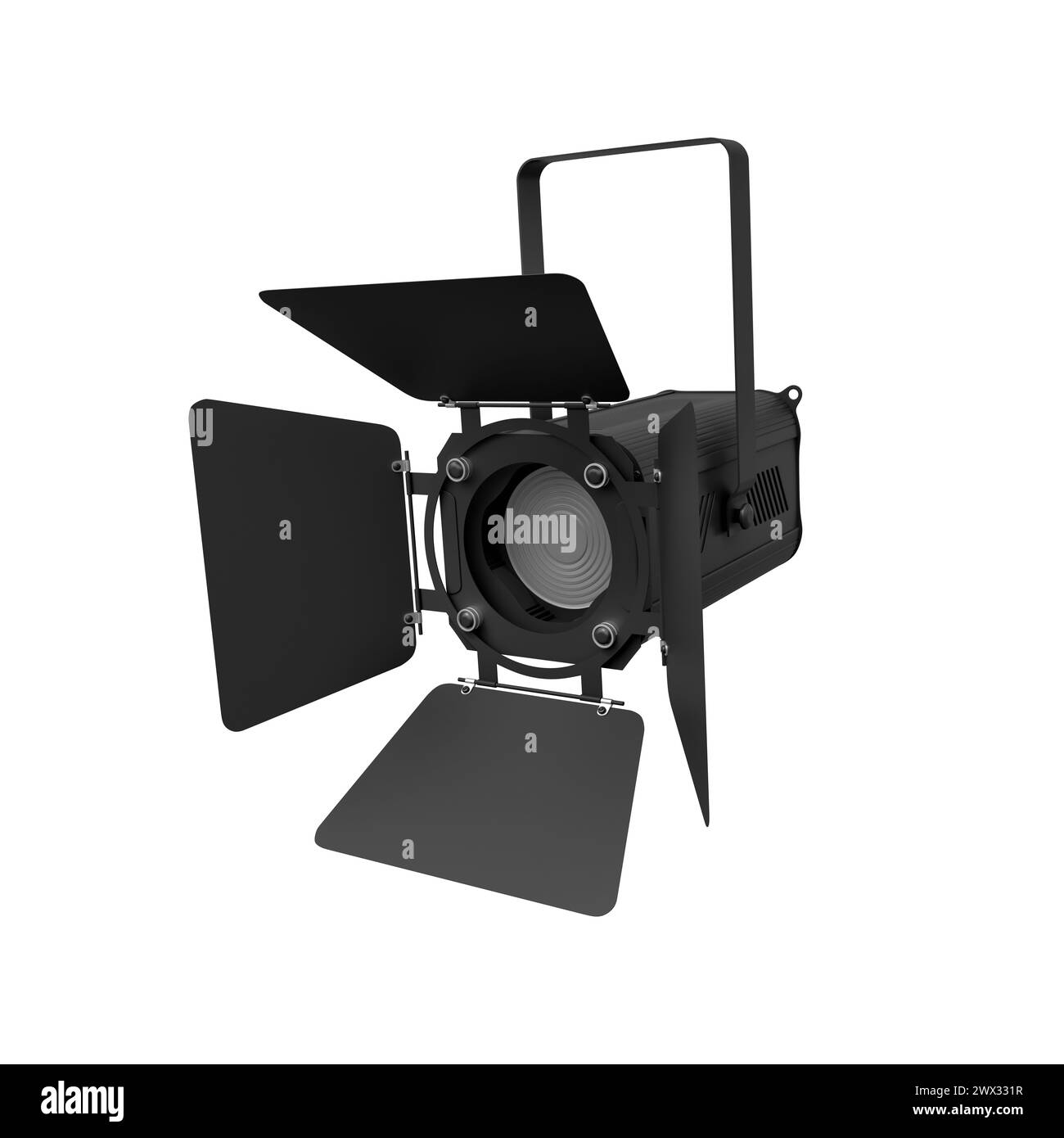 Studio light with lens and barn doors visible Stock Photo Alamy