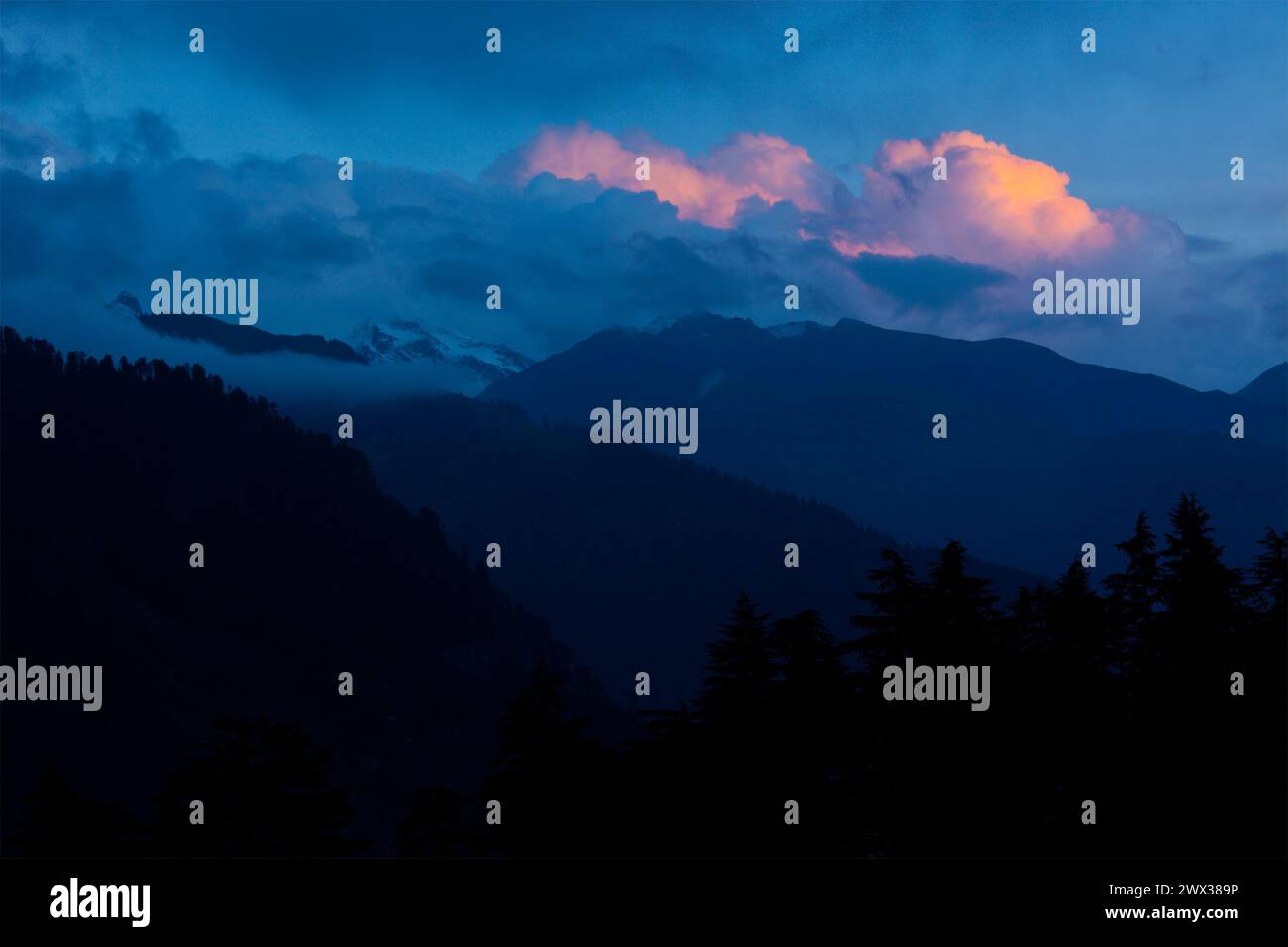 Sunset in Himalayas Stock Photo