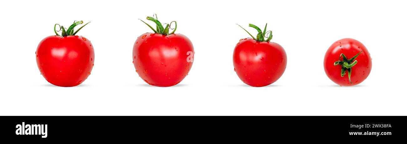 Delicious red tomatoes isolated on white background. Stock Photo