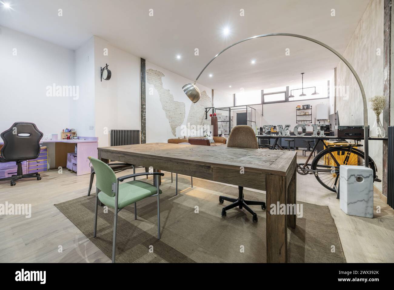 Living room of a loft-type home with industrial style furniture Stock ...