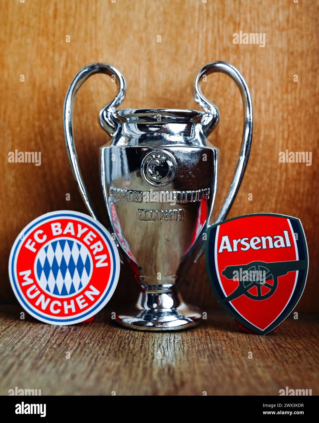 March 20, 2024, London, United Kingdom. The emblems of the football ...