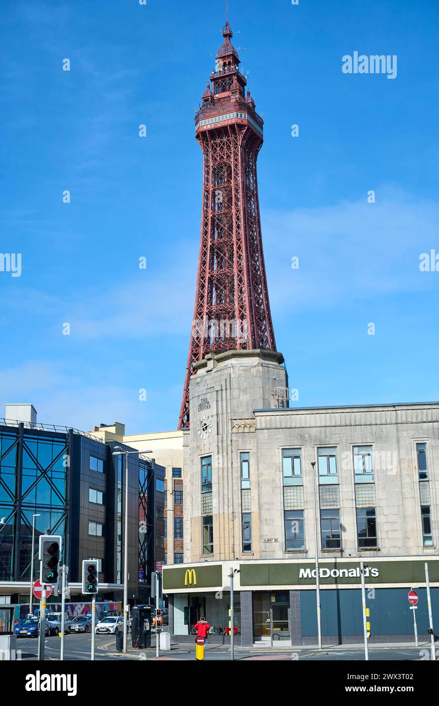 Blackpool Tower,the Edith Centre and McDonald's restaurant in Blackpool town centre Stock Photo