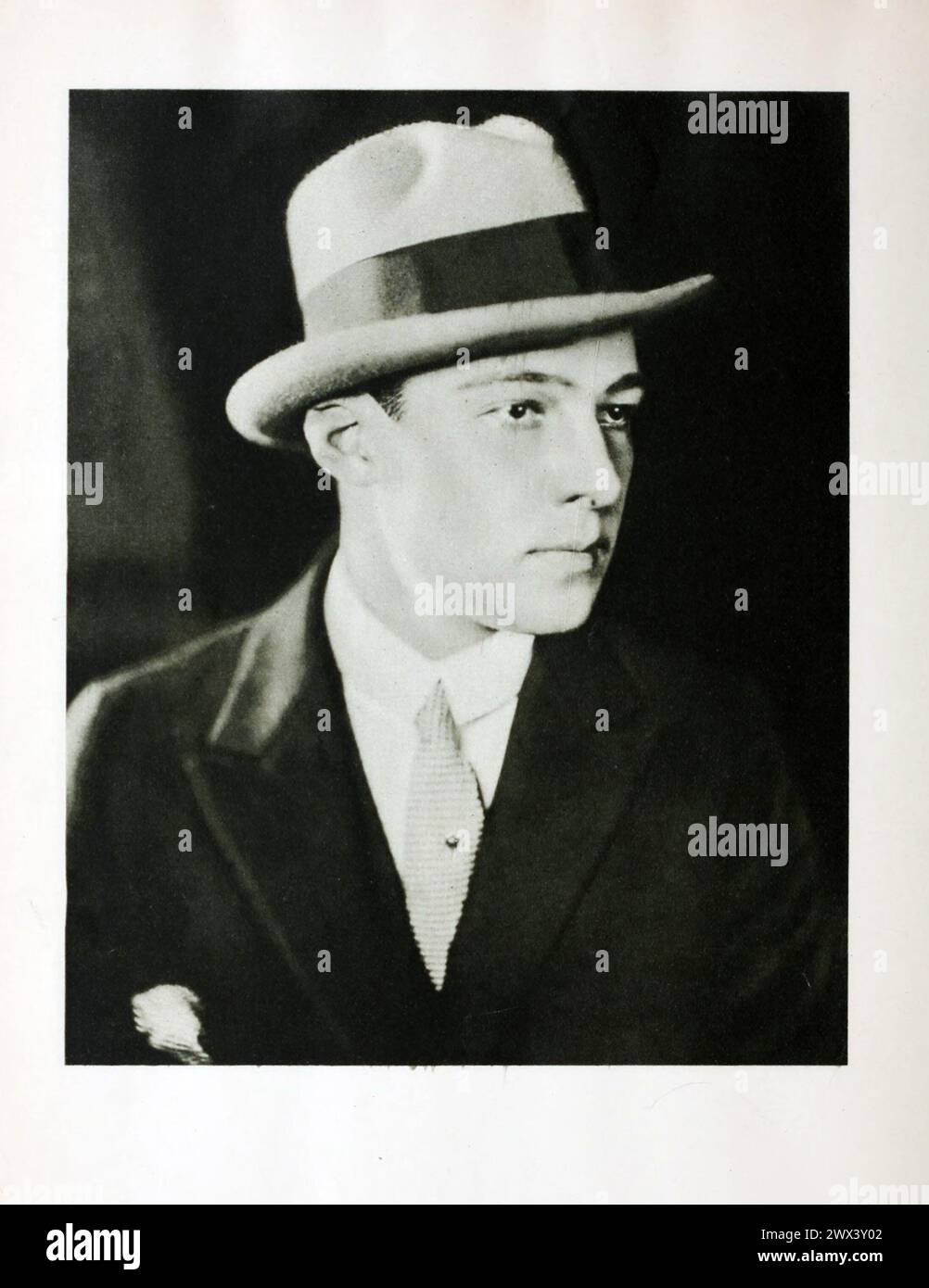 Portrait of Rudolph Valentino.  Vintage Photoplay Magazine photograph portrait of the movie actor, circa 1920 Stock Photo