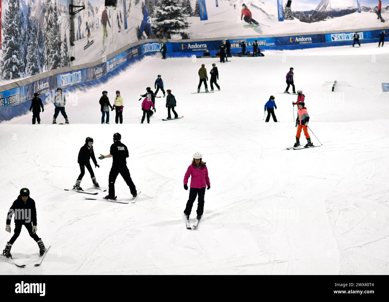 Tamworth Snowdome people skiing on the snow. Stock Photo