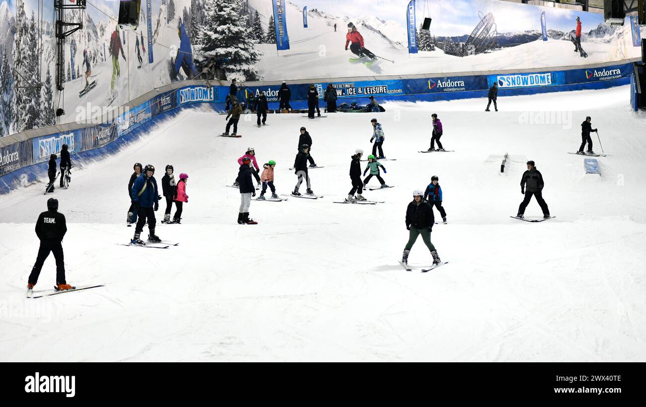 Tamworth Snowdome people skiing on the snow. Stock Photo