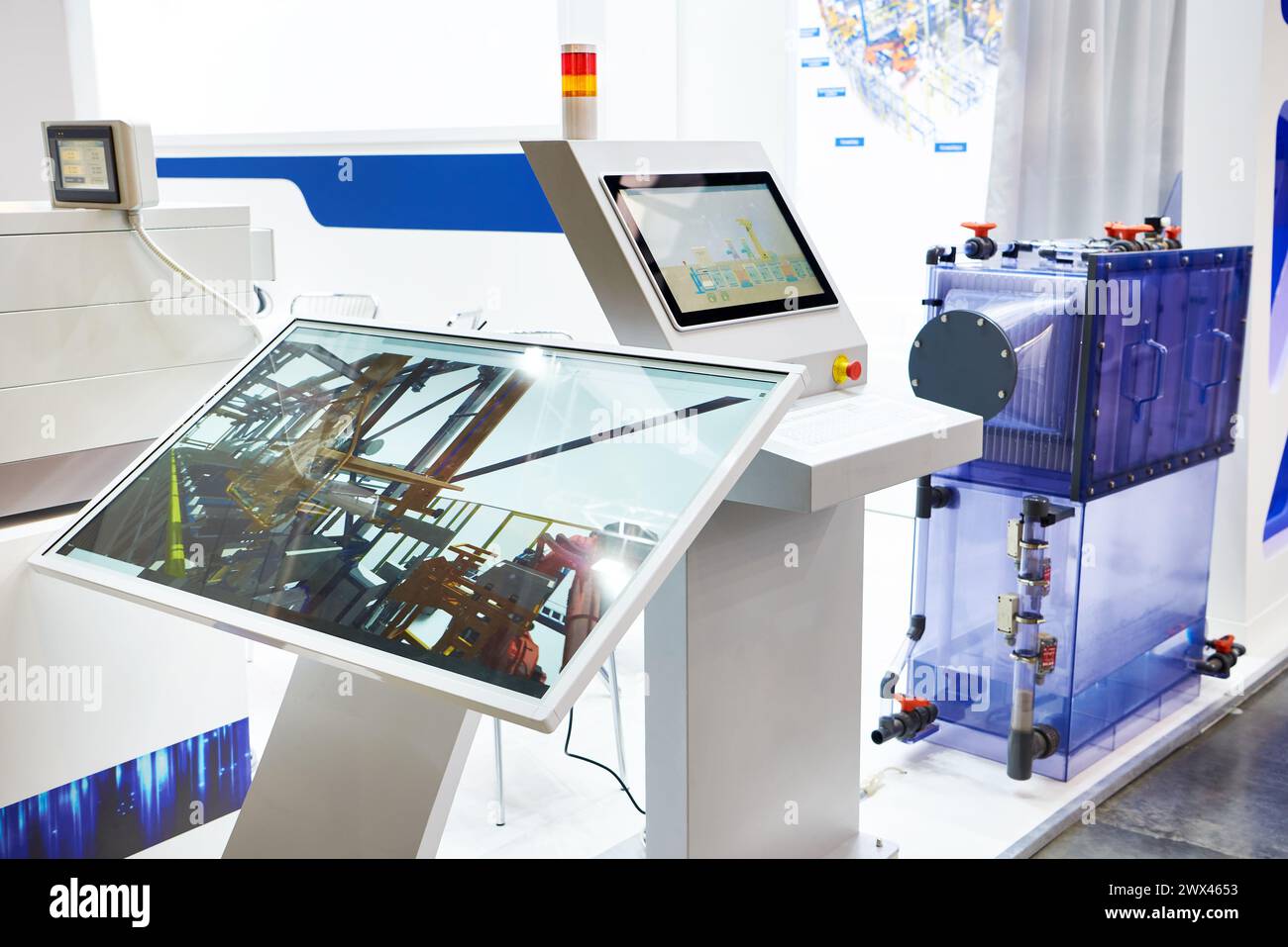 Electronic presentation and monitoring technologies at an industrial exhibition Stock Photo